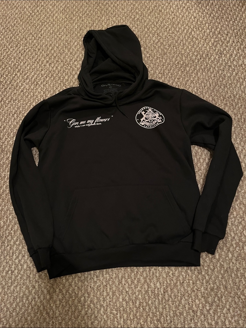Civilized "Give Me My Flowers" Graphic Hoodie - Black - Size 2XL Rare Size